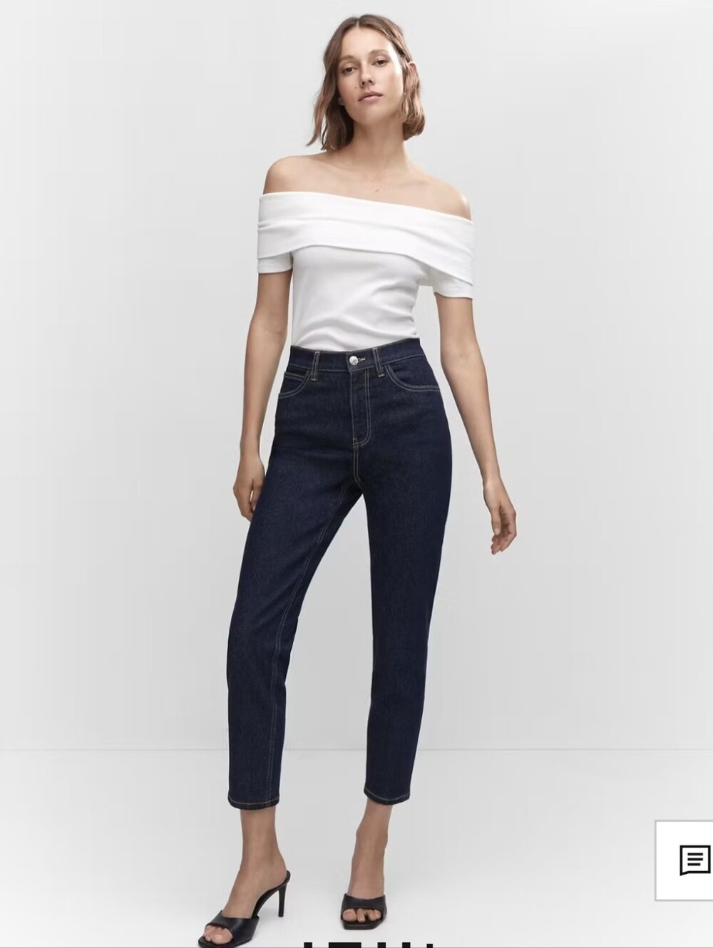 Mango Newmom Comfort High-Rise Jeans in a classic dark denim rinse wash. Size 6.